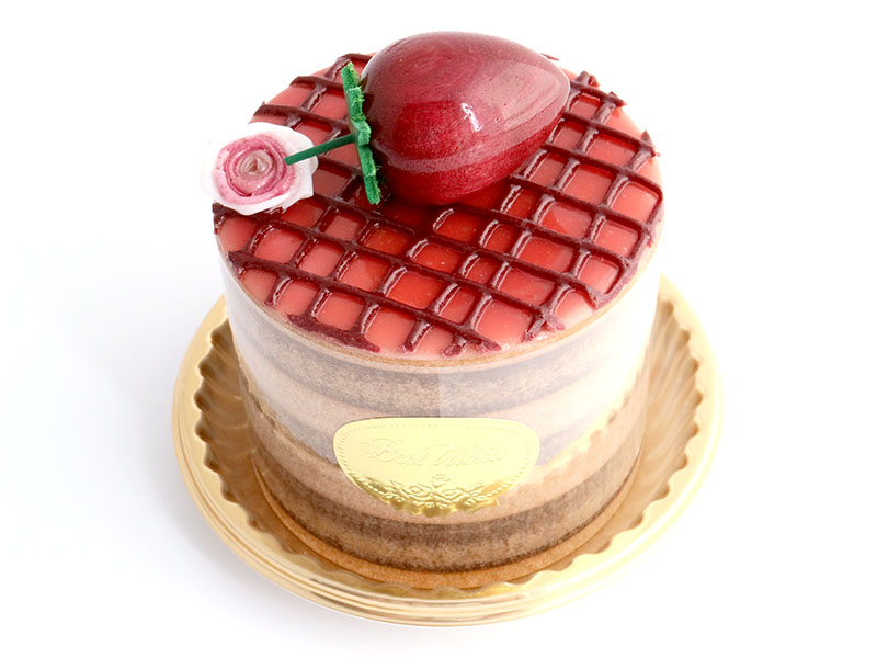 ma661　格子と薔薇にいちご（丸）ケーキオルゴール